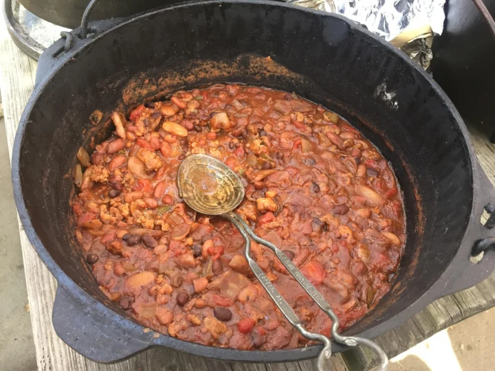 Browning beef stew meat in a Dutch oven